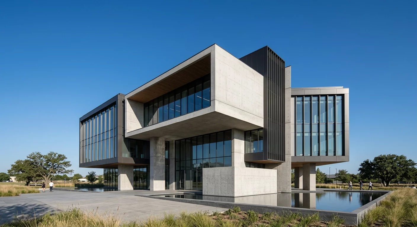 Modern architectural structure representing stability, balance, and clean geometric lines under a clear sky